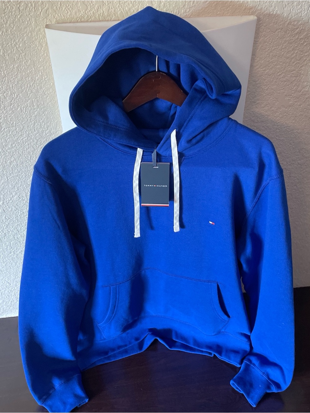 Tommy Hilfiger Bright Blue Pullover Hoodie with White Drawstrings